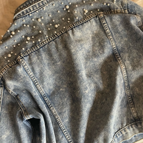 Pearl Embellished Denim Crop Jacket - Picture 1 of 5